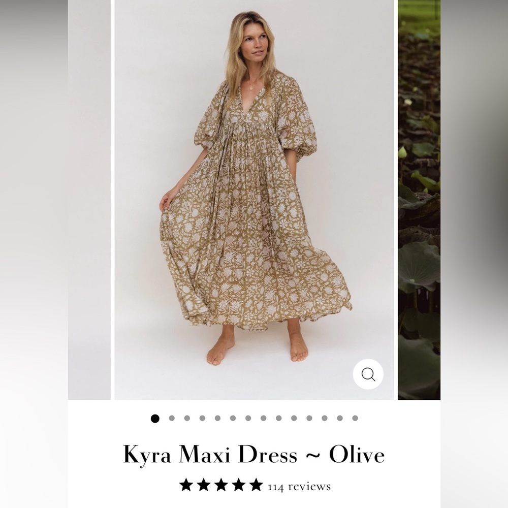 Daughters of India Green and Tan Tiered Ruffled Maxi Dress